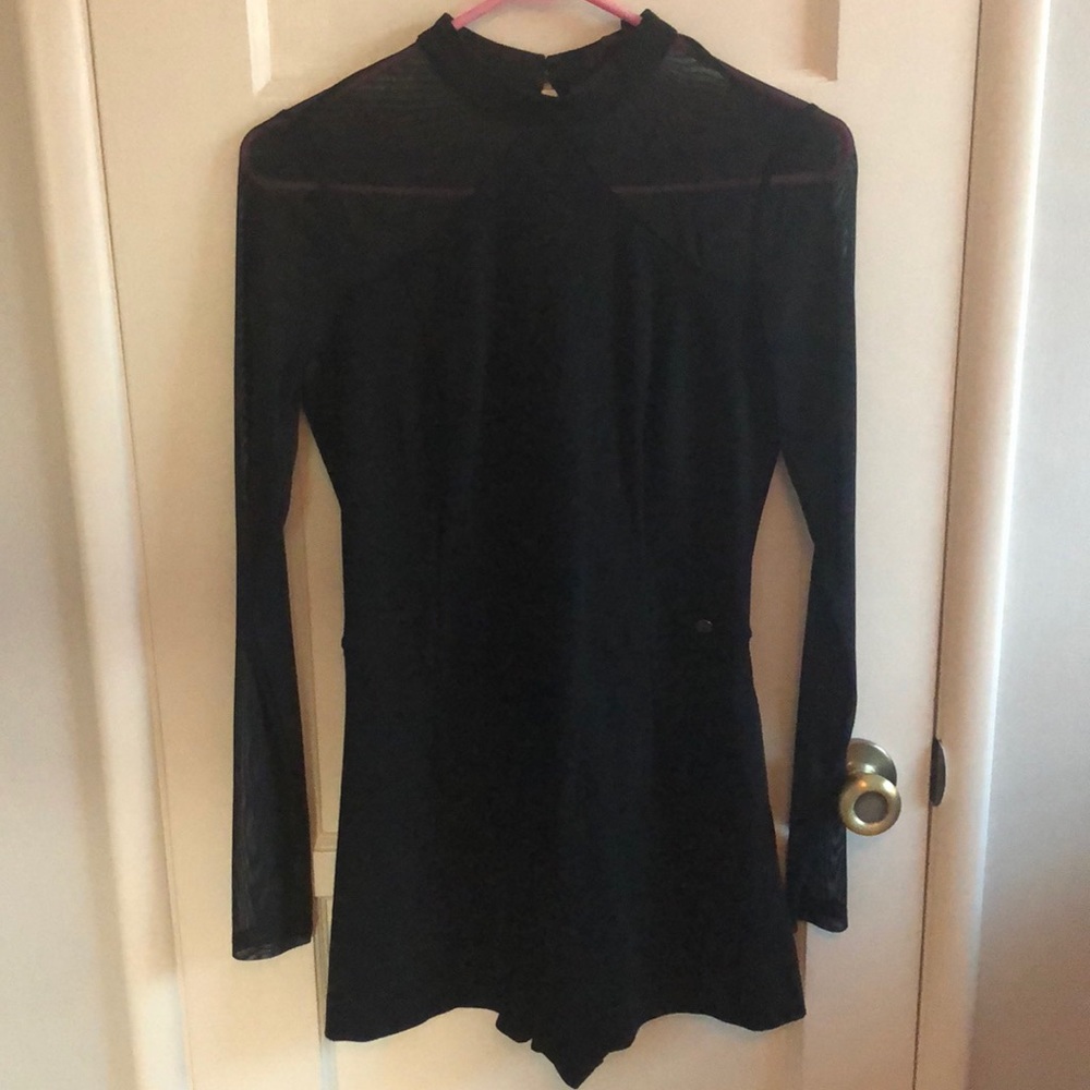 GUESS mesh sleeve shorts jumpsuit.